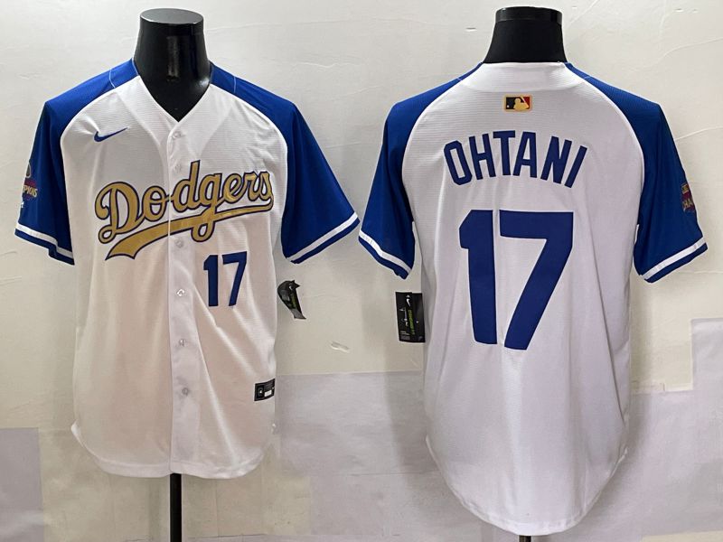 Men Los Angeles Dodgers #17 Ohtani White Blue Champion gold character Nike 2025 MLB Jersey style 50511->houston astros->MLB Jersey